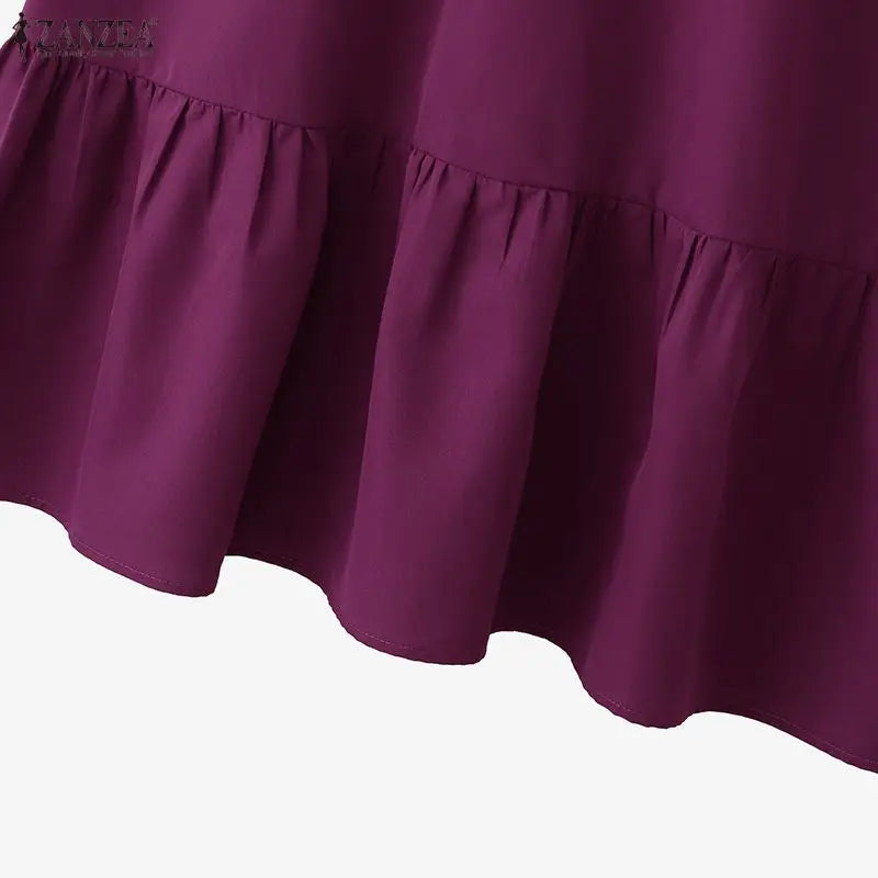 Women Casual A-Line Midi Dress Stand Collar Half Puff Sleeves Solid Color Loose Dresses ZANZEA Minimalist Daily Wear Vestidos