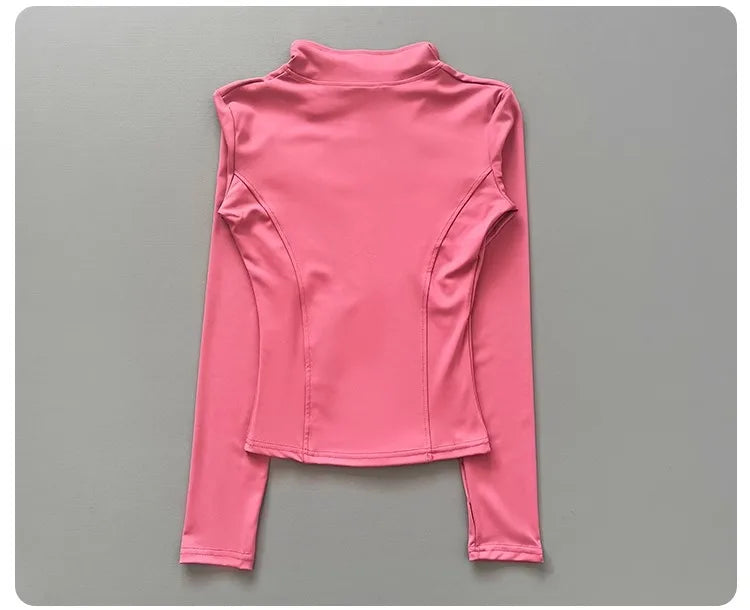 Women's Workout Jacket Stretch Fitted Zip Front Long Sleeve Running Yoga Slimming Waist-Cinching Stand Collar Quick-Dry Sportswe
