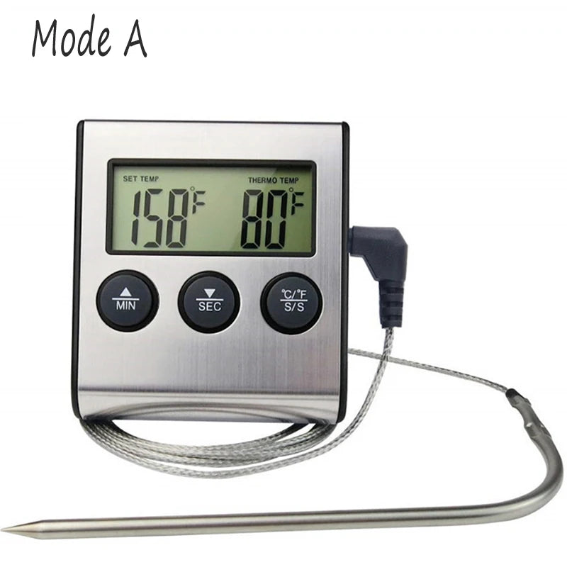 Termómetro de Cocina Digital para Carne Alimentos Temperatura para Horno Barbacoa Parrilla Función Temporizador con Sonda Medidor de Calor para Cocinar