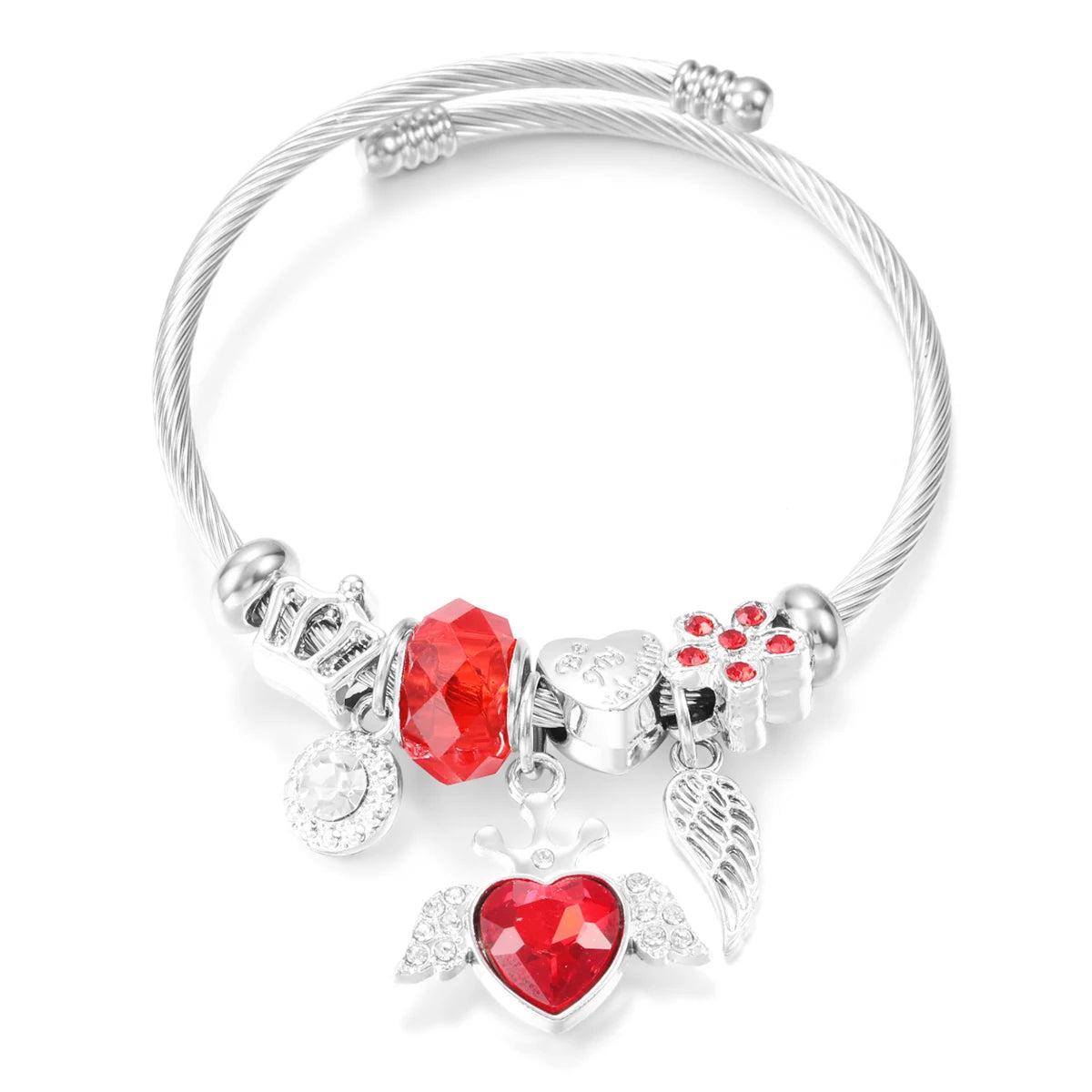 New Trendy Rhinestones Dragonfly Crystal Beaded Pendant Bracelet Stainless Steel 4 Colors Closure Bangles Women'S Bracelet Jewelry