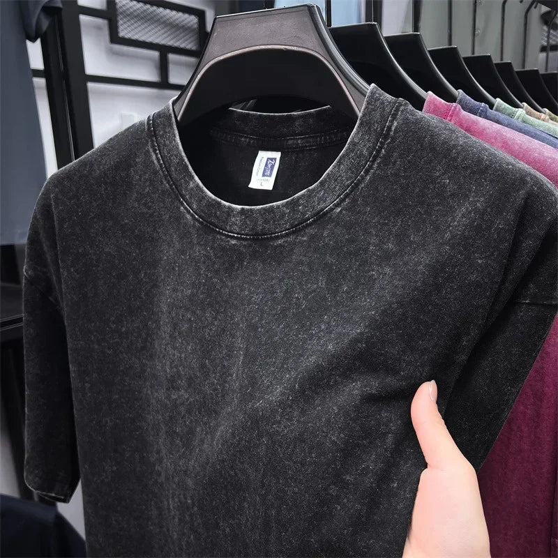Men's Heavy Cotton T-Shirt - Vintage Washed Oversized Casual Tee