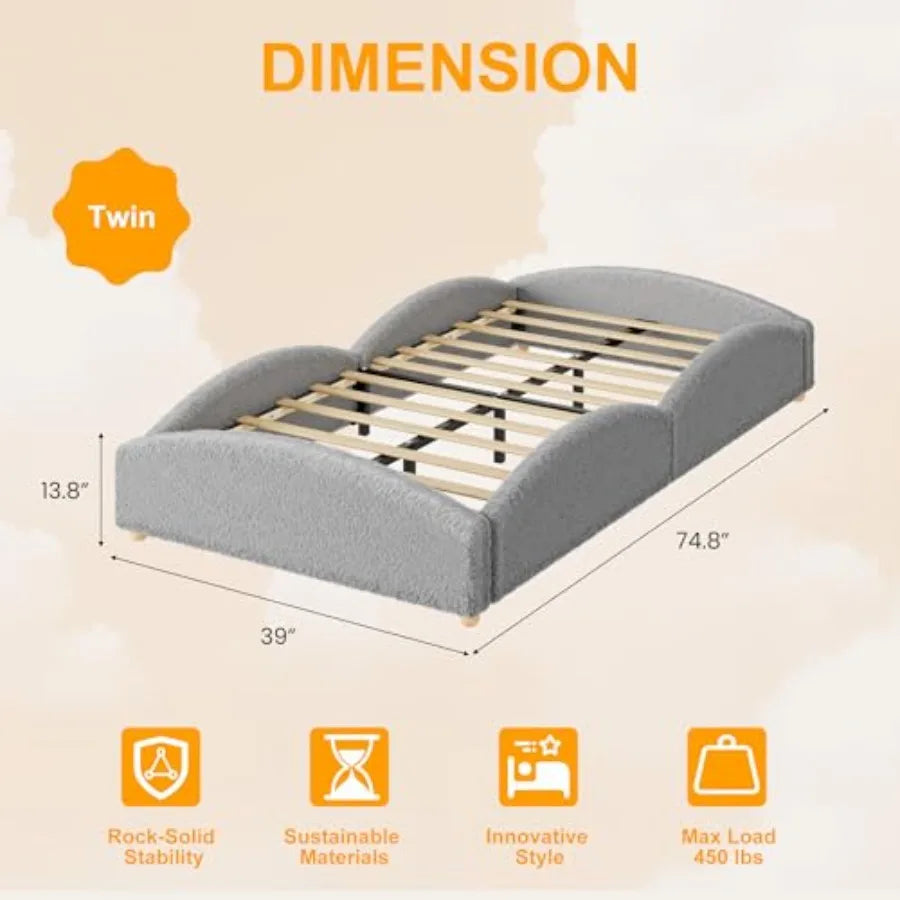 Twin Size Bed Frame for,Light Gray Fabric Upholstered with Wooden Slats and Hidden Storage Compartment