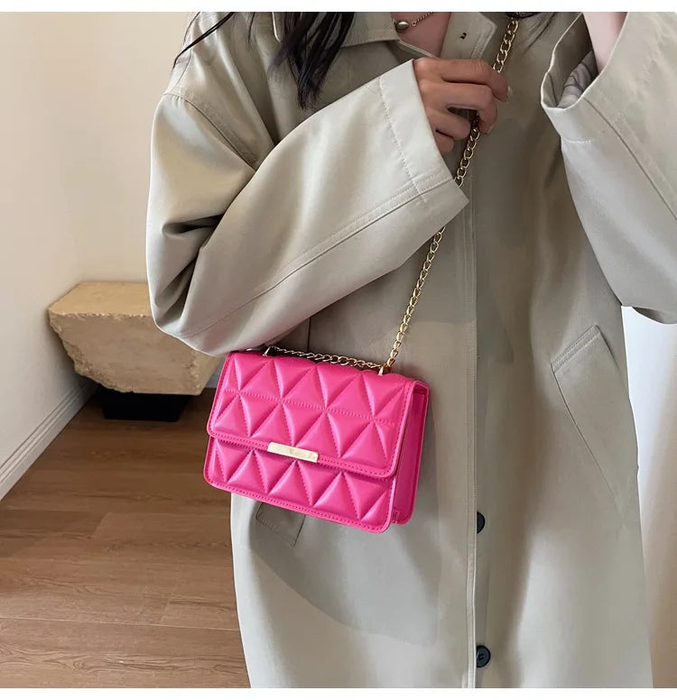 Women Quilted Chain Crossbody Bag Fashion Small Square Shoulder Purse Multi Color Casual Daily Handbag