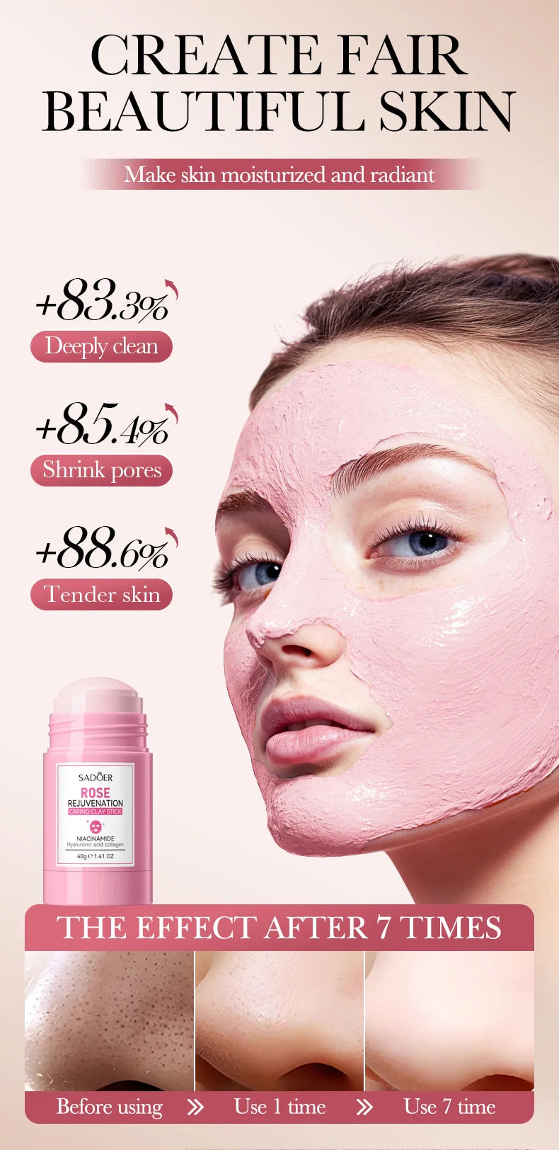 SADOER Green Tea Rose Mud Face Mask Stick Clay Facial Masks Moisturizing Remove Blackhead Anti-aging Facial Cleansing Mud Masks