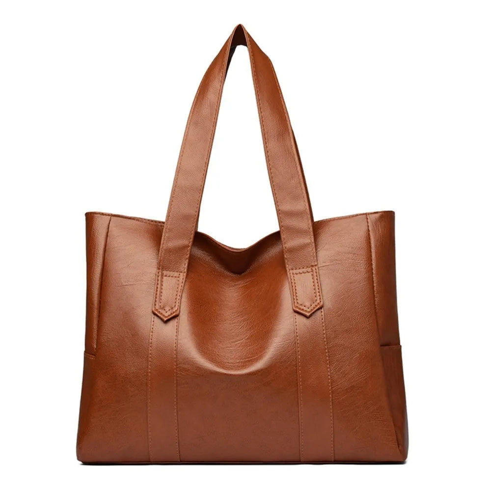 Large Capacity Vintage PU Leather Tote Bag - Casual Square Handbag