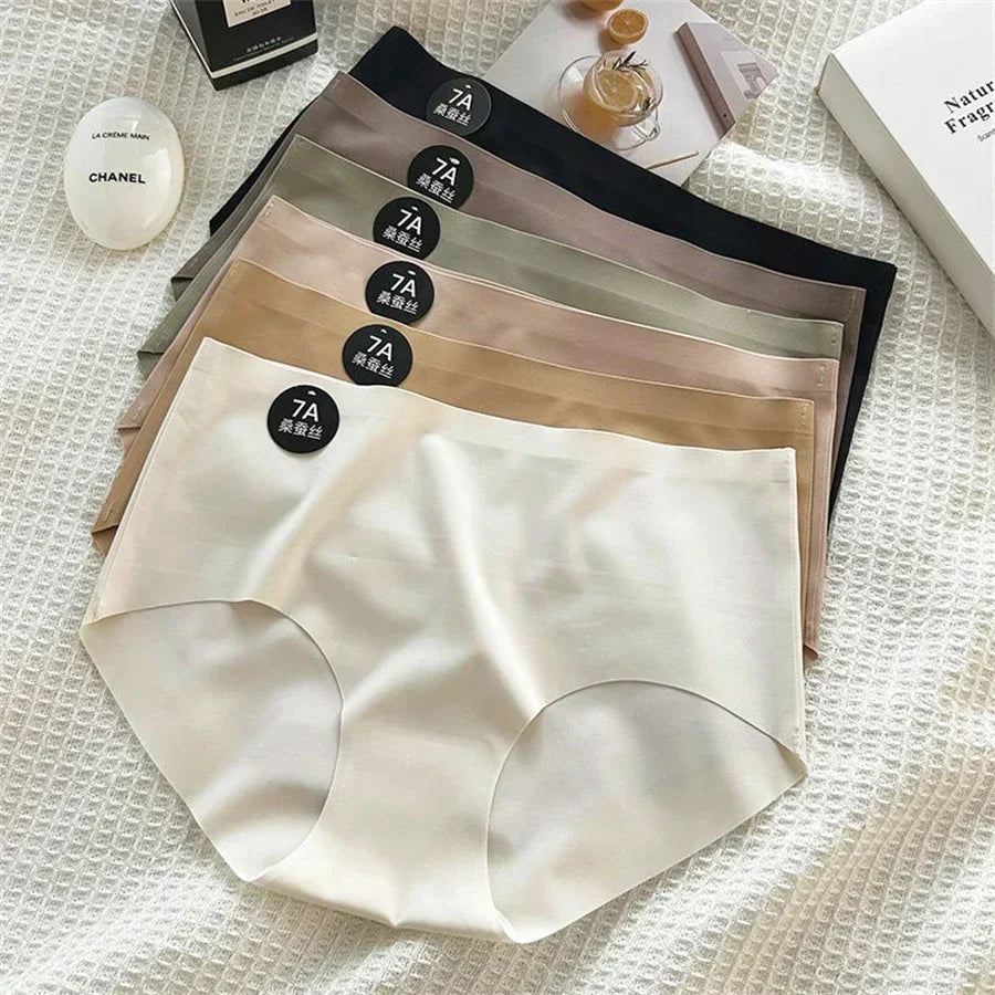 4PCS Seamless Mulberry Silk Underwear Ultral Thin Women's Panties Sexy High Elastic Invisible Briefs Soft Underpants Lingerie