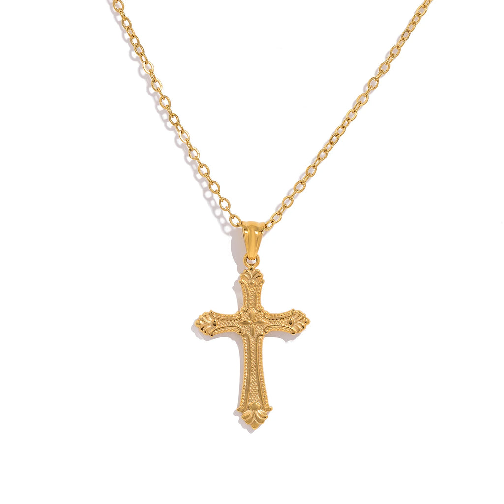 Cross Pendant Necklace For Women'S, 18K Gold Plated Stainless Steel, Hypoallergenic Waterproof Fine Jewelry