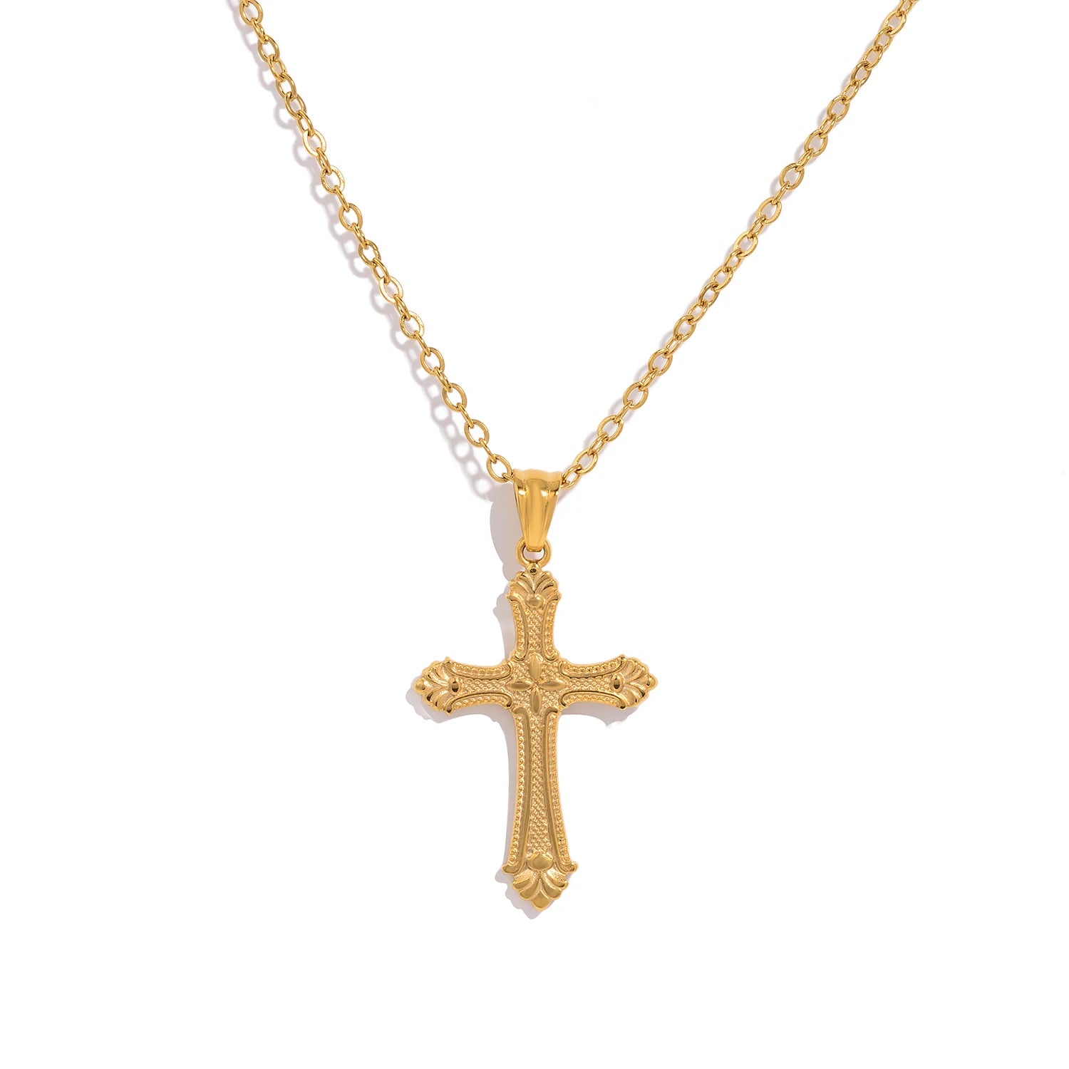 Cross Pendant Necklace For Women'S, 18K Gold Plated Stainless Steel, Hypoallergenic Waterproof Fine Jewelry