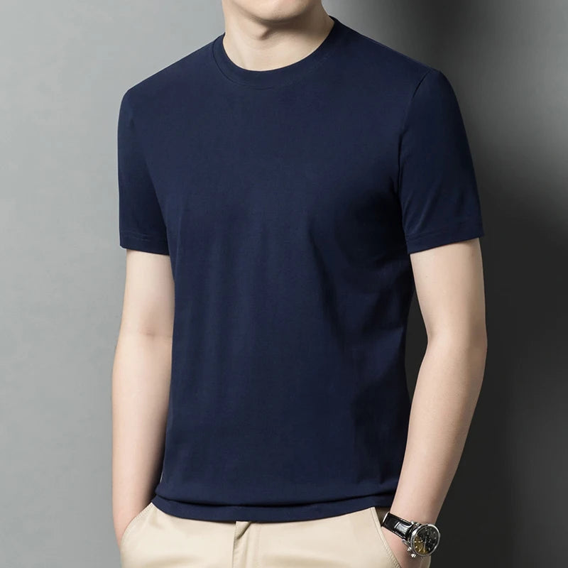 2026 Men's Pure Cotton T-shirt Men's New Round Neck Solid Color Base Shirt Summer Thin Loose Trendy Half Sleeved Top