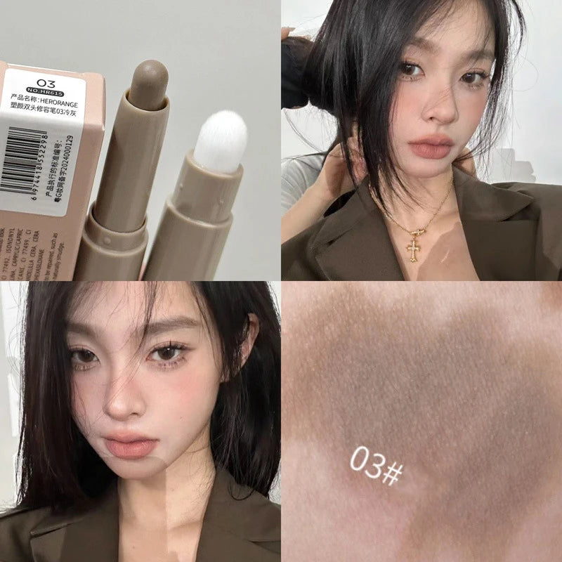 Kzlet Contouring Shading Stick with Blending Brush - Gray-Brown