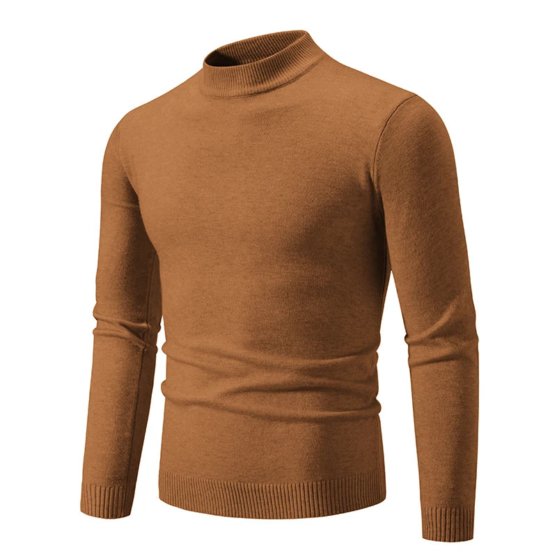 New Sweatwear Men'S Half Neck Basic Solid Color Sweaters Round Neck Elastic Pullovers Warm Autumn Knitted Oversized Sweater Men