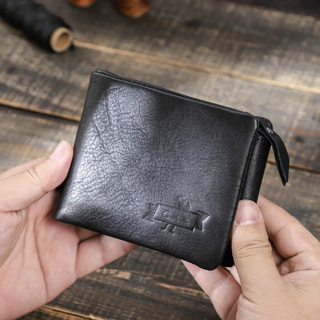 Contact’S Men’s Trifold Wallet - Genuine Crazy Horse Cowhide Leather