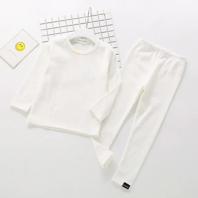Kids Unisex Ribbed Cotton Pajama Set - Long Sleeve Pullover & Pants
