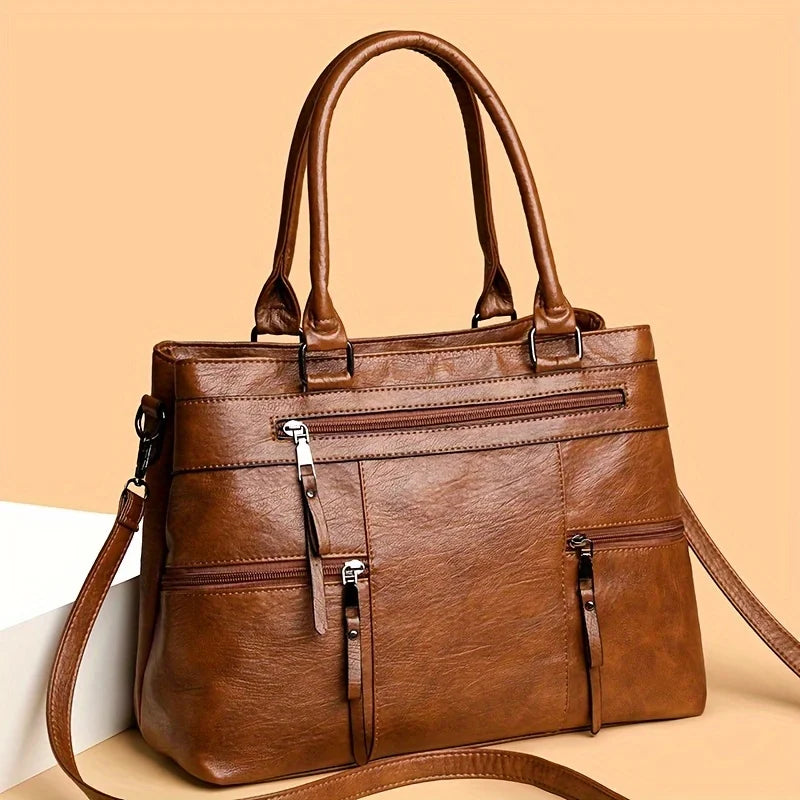 Retro Style Women Tote Bag Spacious, High Quality PU Shoulder/Crossbody Bags with Multiple Pockets, Chic, Ideal for Daily Use