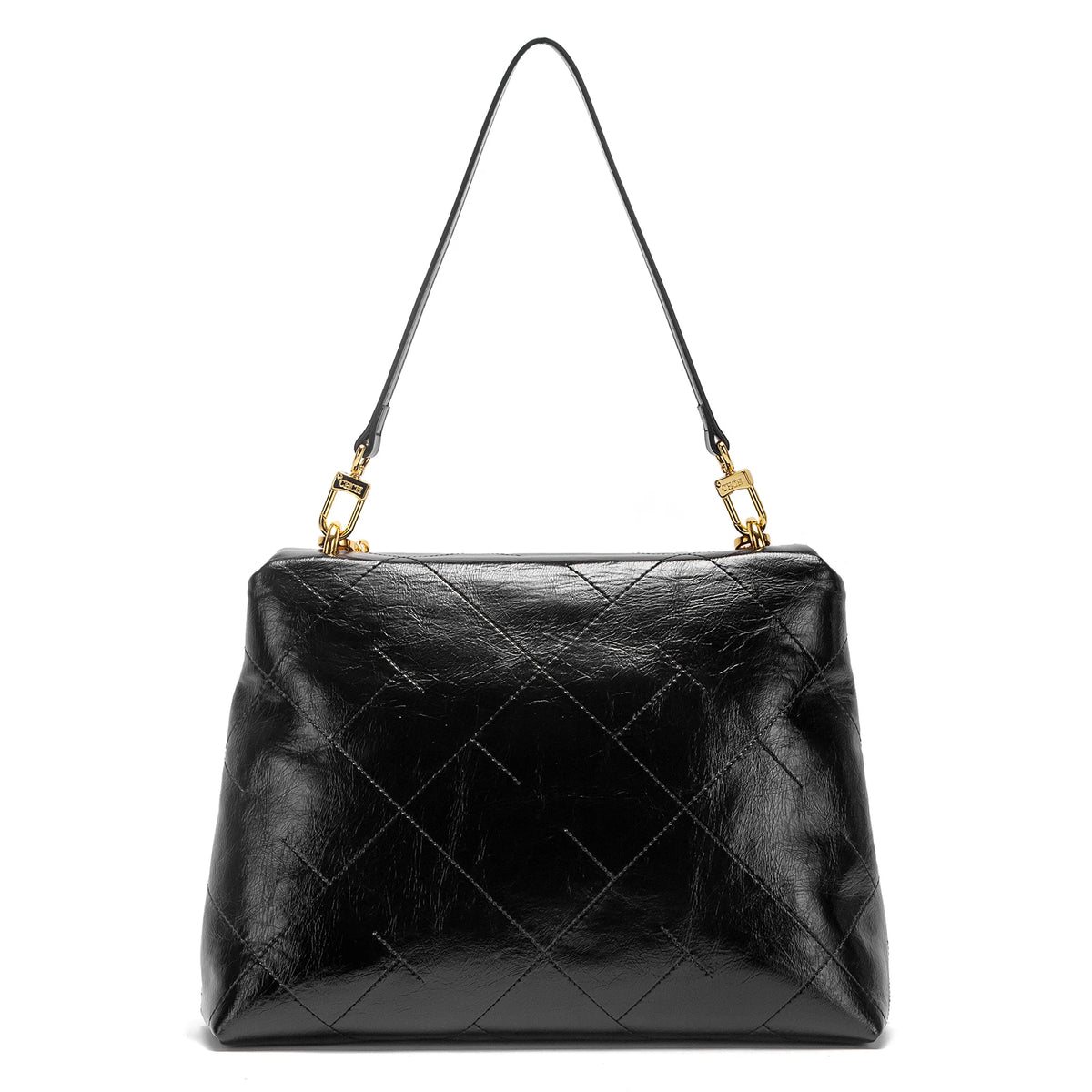 CHCH Women's Tote Bag - Black Faux Leather Diamond Grid Pattern