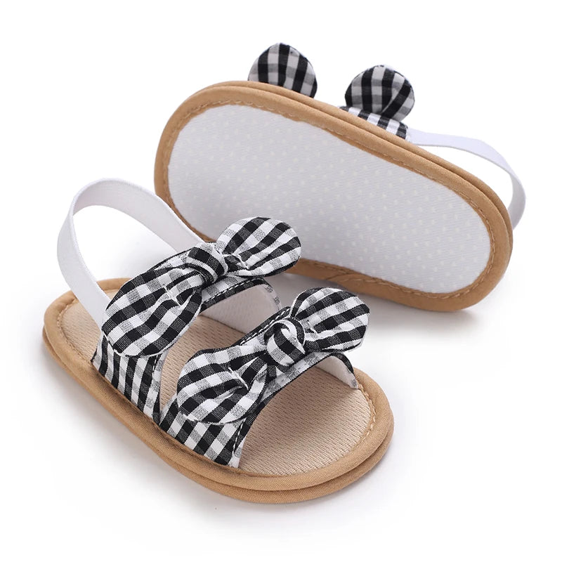 Baby Girls First Walker Sandals - Butterfly Knot Soft Cotton Sole