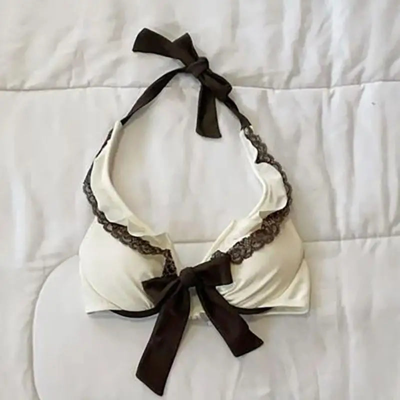 Summer New Pure Desire Sweet Wind Hanging Neck Strap Top Lace Splicing Half Skirt Set Bikini Swimsuit