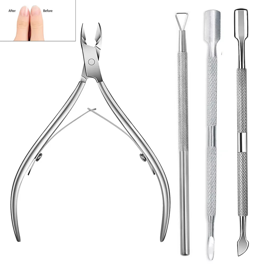 LINMANDA Cuticle Pliers with Cuticle Pusher Stainless Steel Cuticle Remover and Trimmer Perfect For Fingernails and Toenails