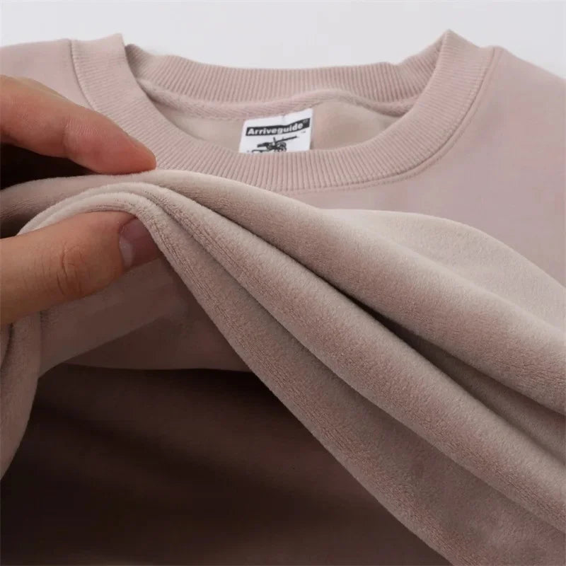 Silver Fox Velvet Pullover Sweatshirt - Loose Fit Long Sleeve Round Neck