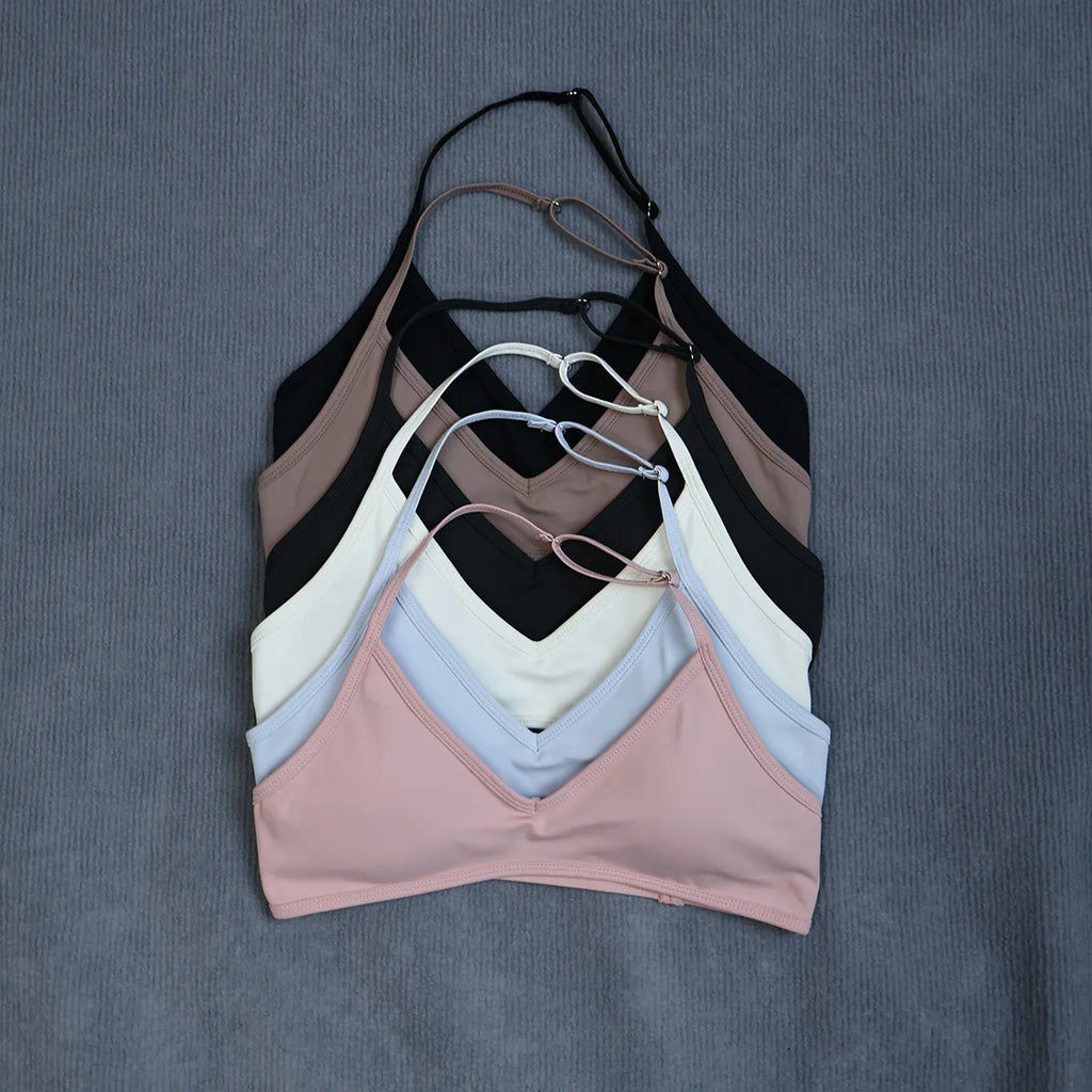 Women's Summer Halter Neck Padded Sports Yoga Bra Shock Absorption Support Backless Crop Top for Outdoor Running And Gym