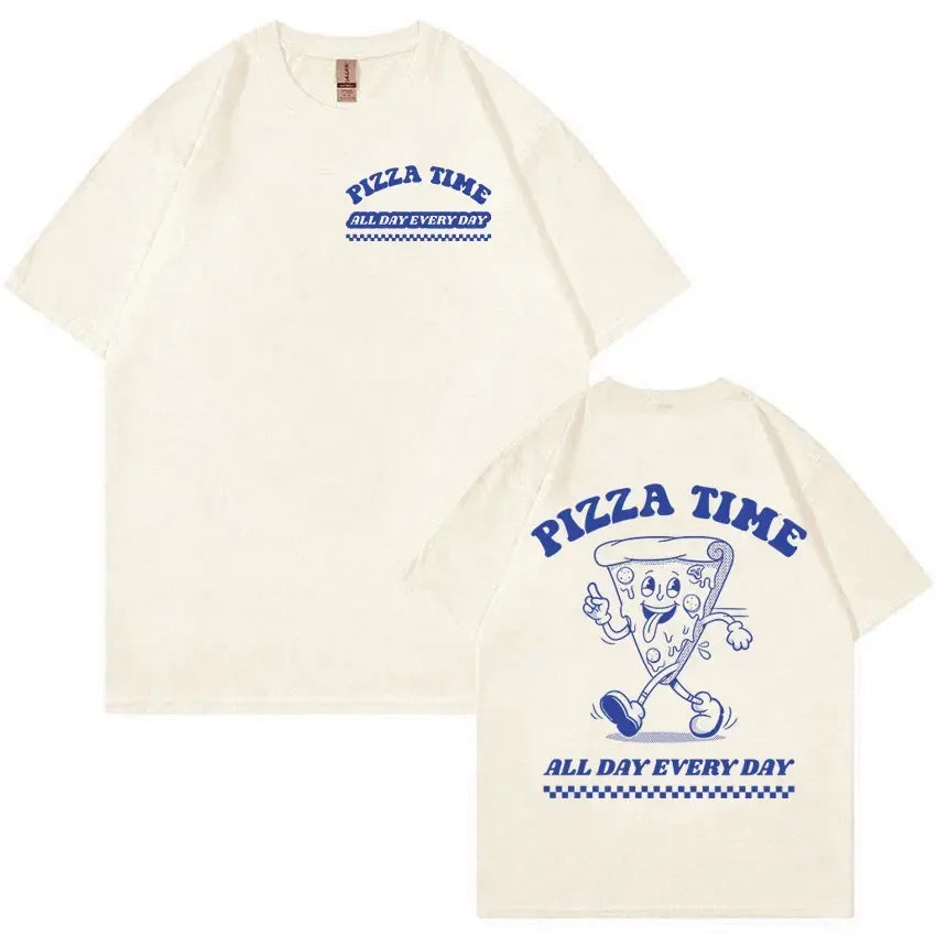 Funny Pizza Time All Day Every Day Cartoon Retro T Shirts Men Women'S Cute Aesthetic Fashion T-Shirt Casual Oversized Cotton Tees