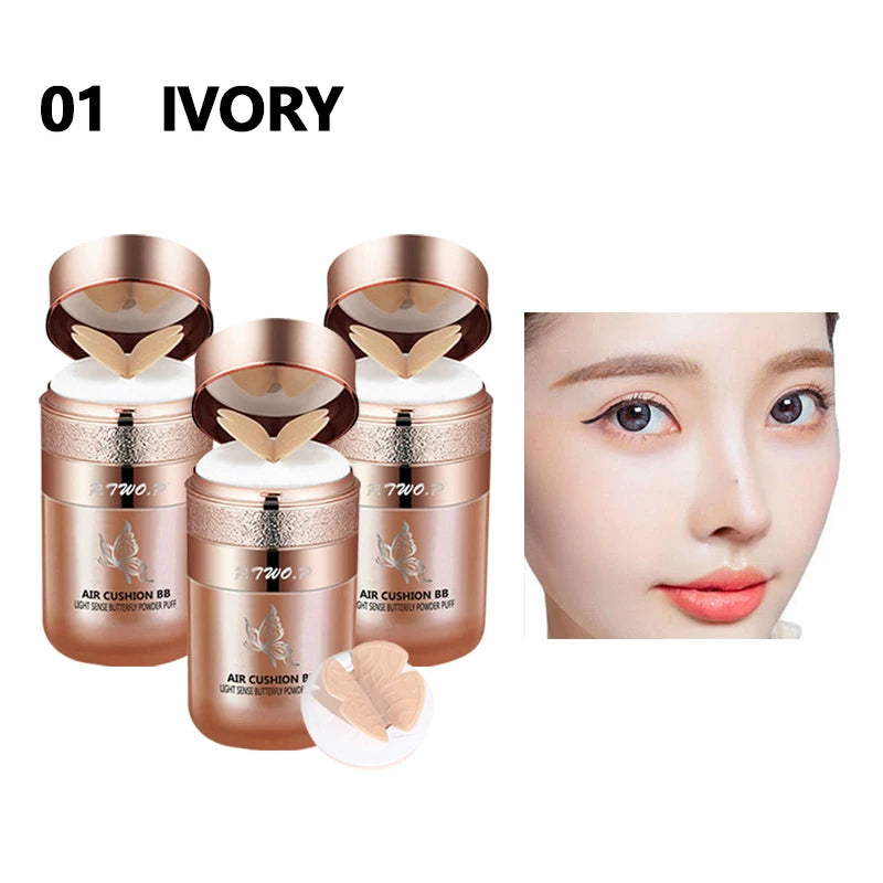 Air Cushion BB Cream Moisturizing Oil Control Waterproof Foundation Concealer For All Skin Types Butterfly Powder Puff