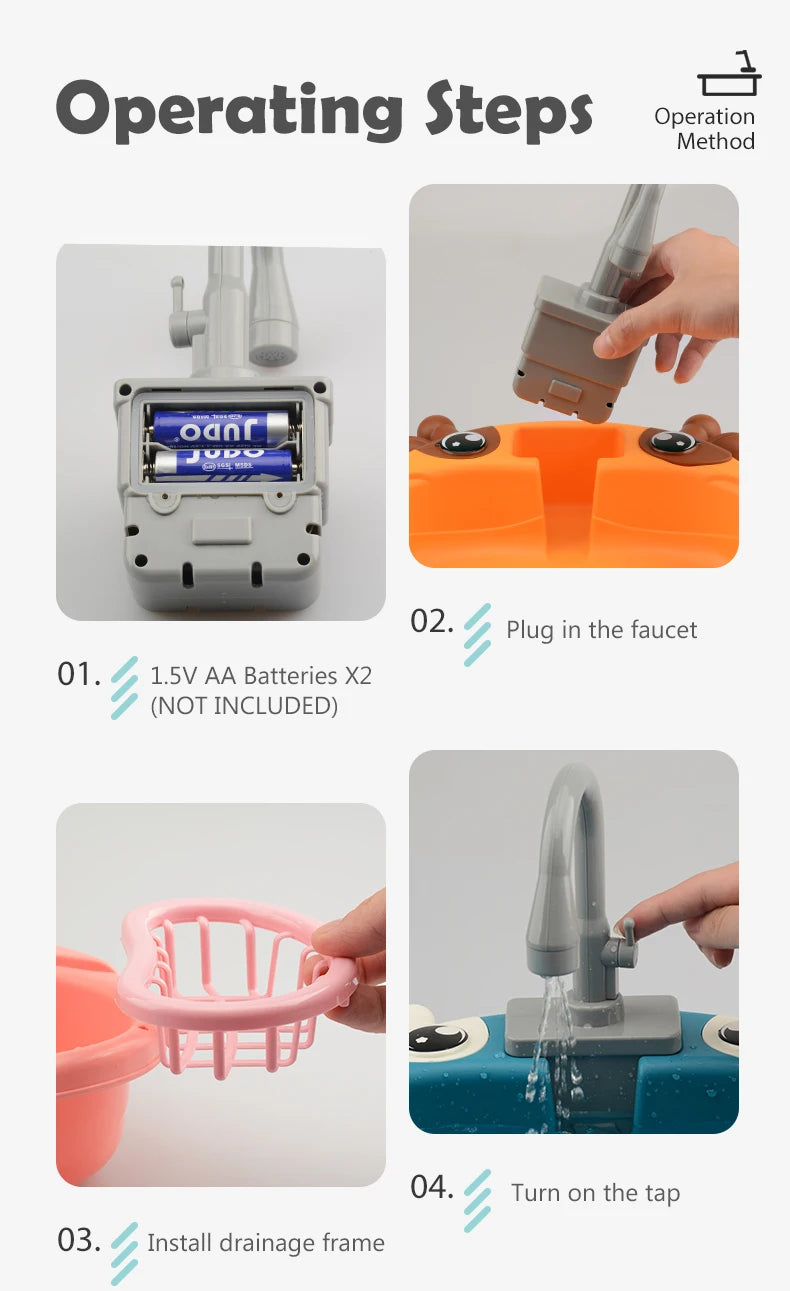 Juguetes de lavavajillas para fregadero de cocina, juguete de fregadero de cocina para niños pequeños, sistema de ciclo de agua automático eléctrico, regalos de juguete para niños
