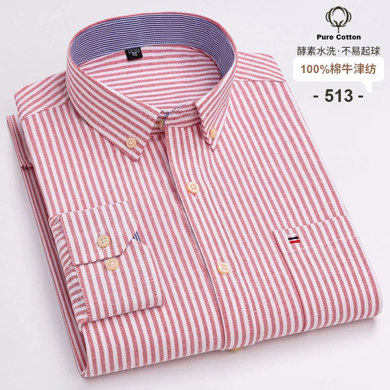 Men's 100% Cotton Oxford Plaid Dress Shirt - Long Sleeve Slim Fit