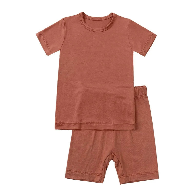 2-Piece Children's Bamboo Fiber Short-Sleeve Shorts Set - Pink