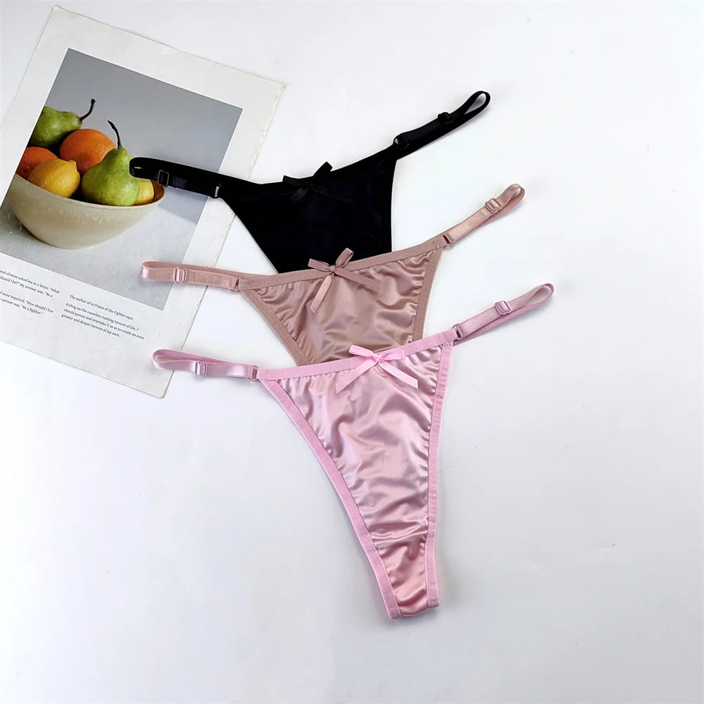 3-Piece Women's Adjustable Satin G-String Thong Panty Set
