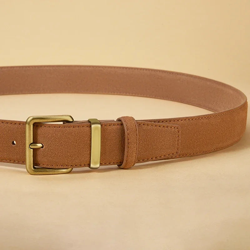Luxury Suede Cowhide Leather Belt For Women'S, Vintage Style With Gold Buckle, 3.5Cm Wide Waistband For Dresses & Jeans 2042