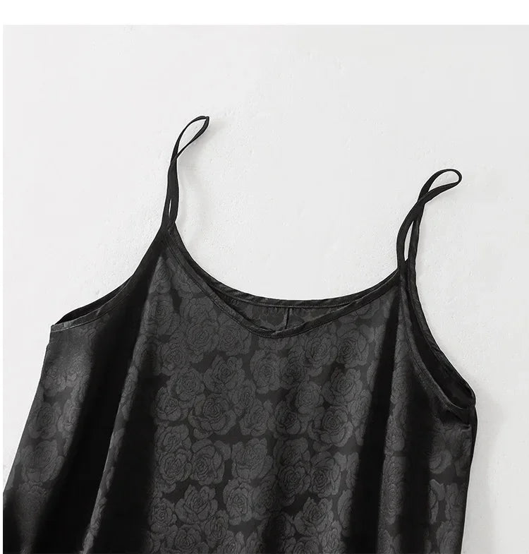 New Arrival Export Quality Genuine Silk Vinegar Satin Round Neck Rose Dress Innertank Skirt Women's Long Dress