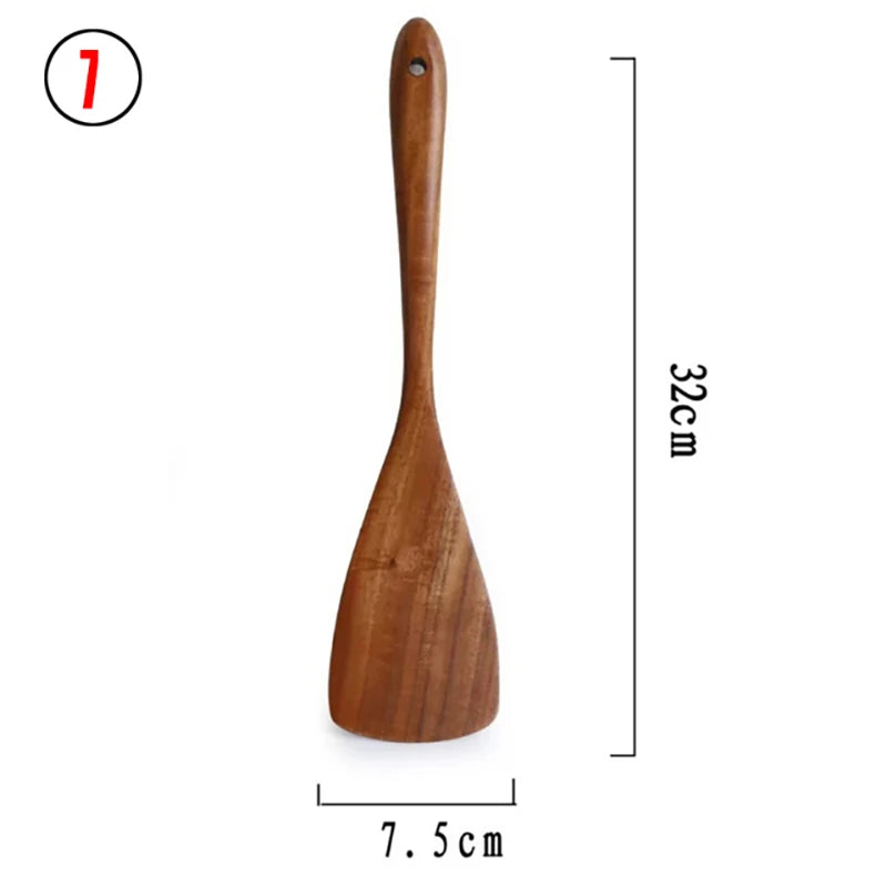 10-Piece Teak Wooden Cooking Utensil Set