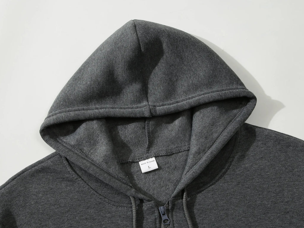 2026 Trendy Fashion Sportswear Coat Front Pocket Warm Zipper Jacket Men's and Women's Autumn/Winter Solid Color Open Hoodie