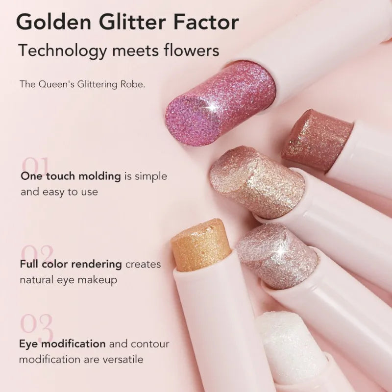 Jelly Eyeshadow Stick Holographic Pearl Shimmer and Delicate Glitter for Eye Brightening Long-Lasting Eyeshadow Highlight Stick