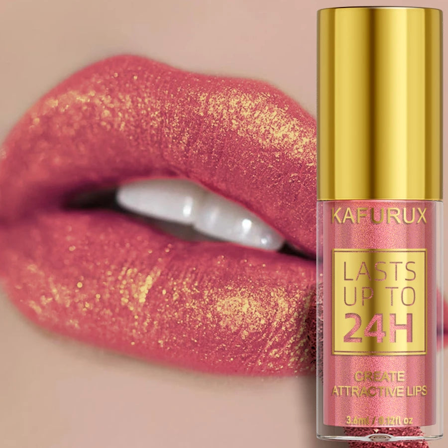 Kafurux Glitter Metallic Lip Gloss - Waterproof Long-Lasting Lip Tint