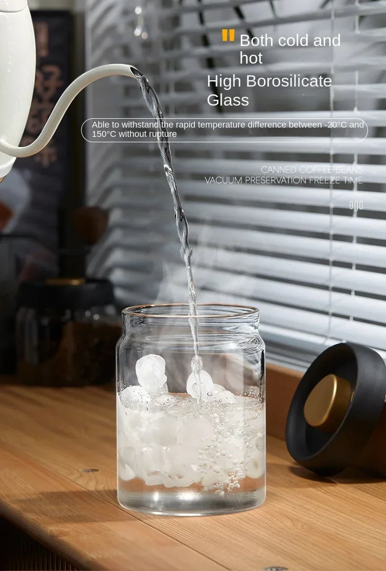 Multi Capacity Black Lid Coffee Pot Manual Vacuum Moisture-proof Storage Pot Kitchen Glass Teapot Coffee Bean Storage Sealed Jar