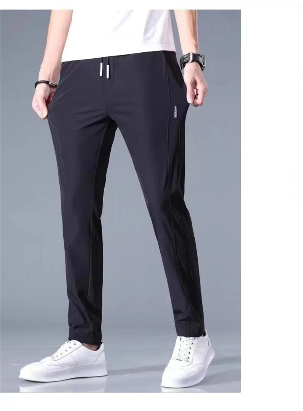 Ice Silk Men's Pants 2024 Summer New Black Gray Thin Business Casual Pants Outdoor Elastic Breathable Straight Leg Sweatpants