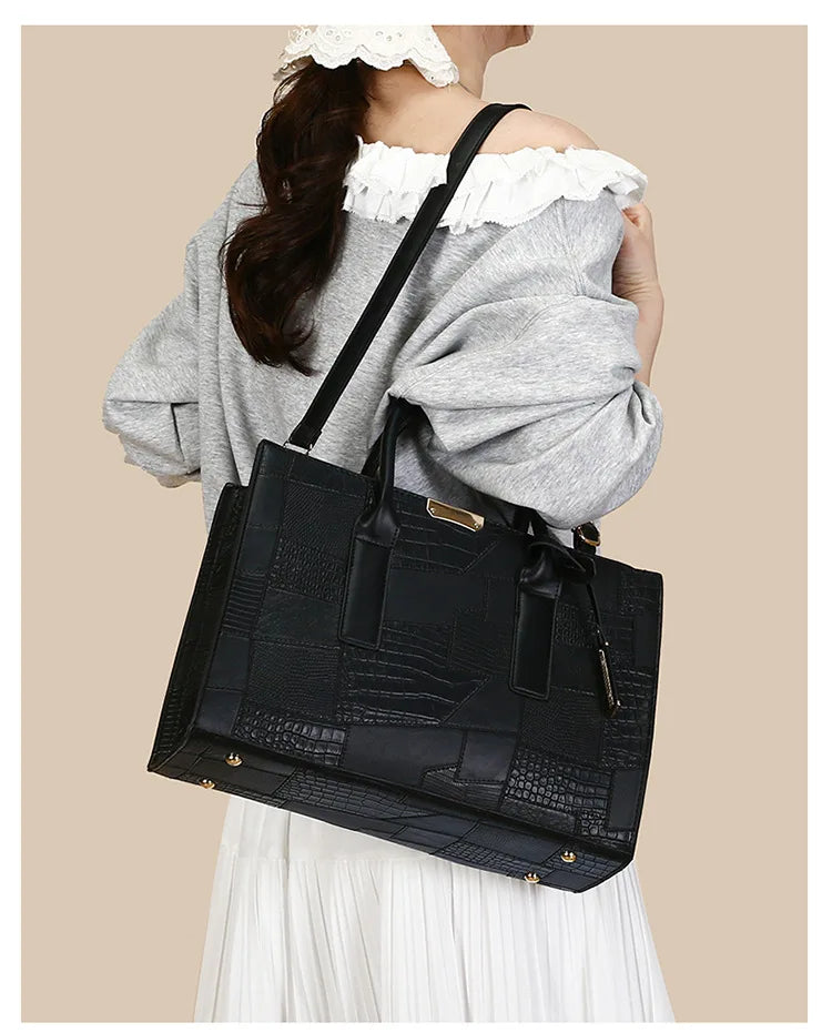Trendy Lizard Pattern Mother-Daughter Handbag Summer 2025 Vintage Style Women's Tote Shoulder Bag Crossbody Bag Large Size