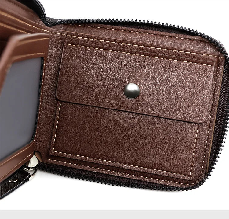 New Men Zipper Wallets Short Card Holder Vintage Male Wallet High Quality PU Leather Classic Coin Pocket Wallet For Boys