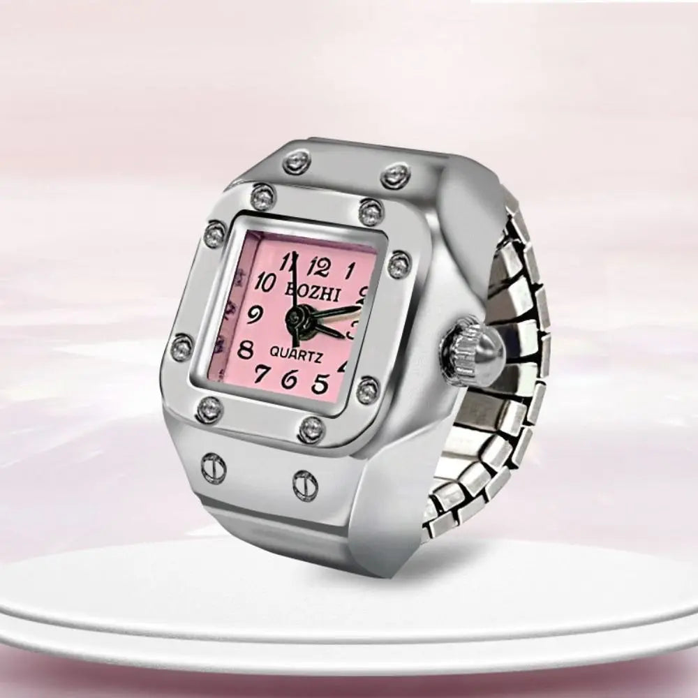 Finger Ring Watch For Couples Vintage Punk Heart Shape Quartz Clock With Adjustable Elastic Strap