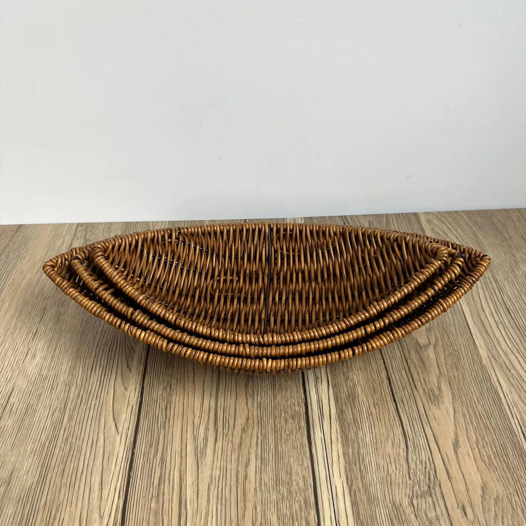 Leaf Shape Bread Display Fruit Dish Baskets Leaf Rattan Weaving Basket Serving Storage Bowls for Family Friend Neighbor Gift