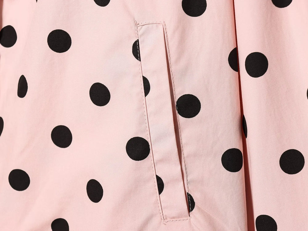 Woman Long Sleeve Pink Polka Dot Jacket Fashion Single Breasted High Collar Short Coat Women Spring Casual High Street Jacket