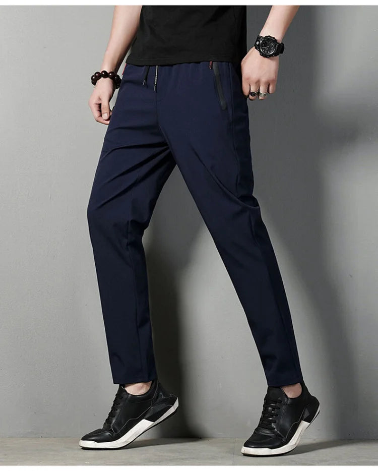 Men's Casual Pants Straight Slim Fit Elastic Waist Jogger Korean Classic Blue Black Gray Male Brand Trousers Plus Size 4XL 5XL