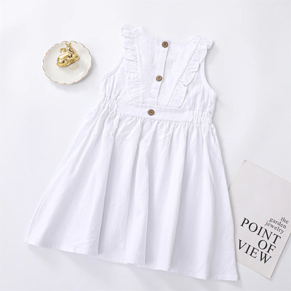 Children's Flying Sleeve Cotton Dress Girls' Skirt Summer Clothing Solid Color Short Ins