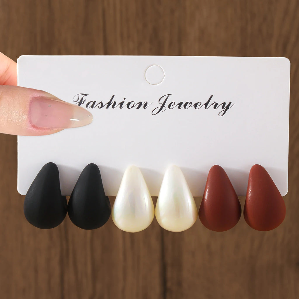 Minimalist Thick Water Drop Earrings Fashion Smooth Matte Surface CCB Stud Earrings Women's Daily Versatile Date Party Jewelry