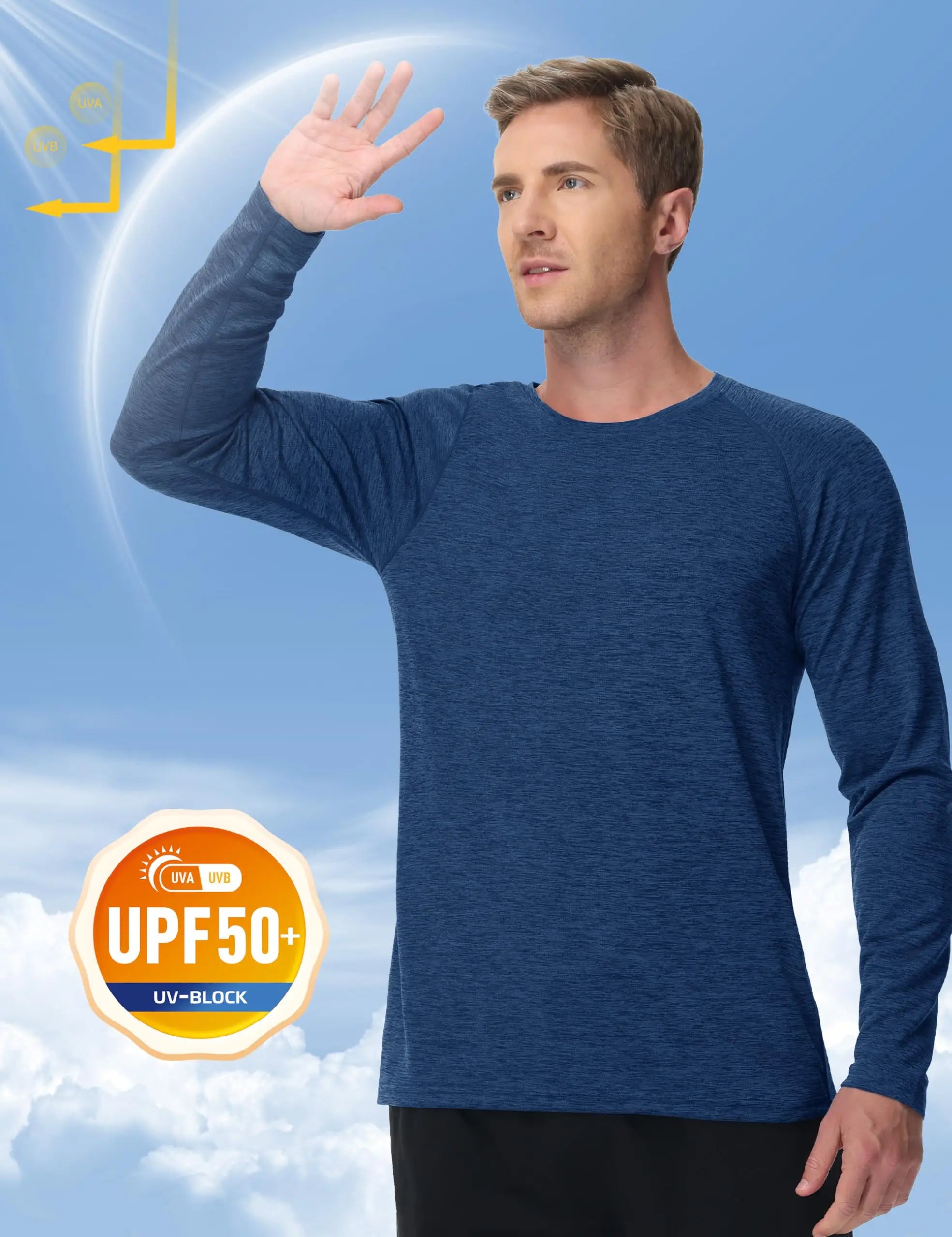 TACVASEN UPF 50+ Workout T-shirts Mens Quick Dry Long Sleeve Athletic Shirts Performance Sports Running Tee Tops Sun Protection