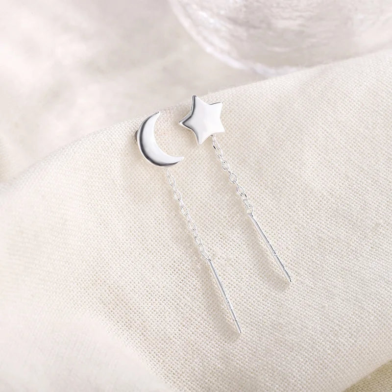 Rose Gold Threader Drop Earrings for Women Long Hanging Zircon Crystal Piercing Jewelry