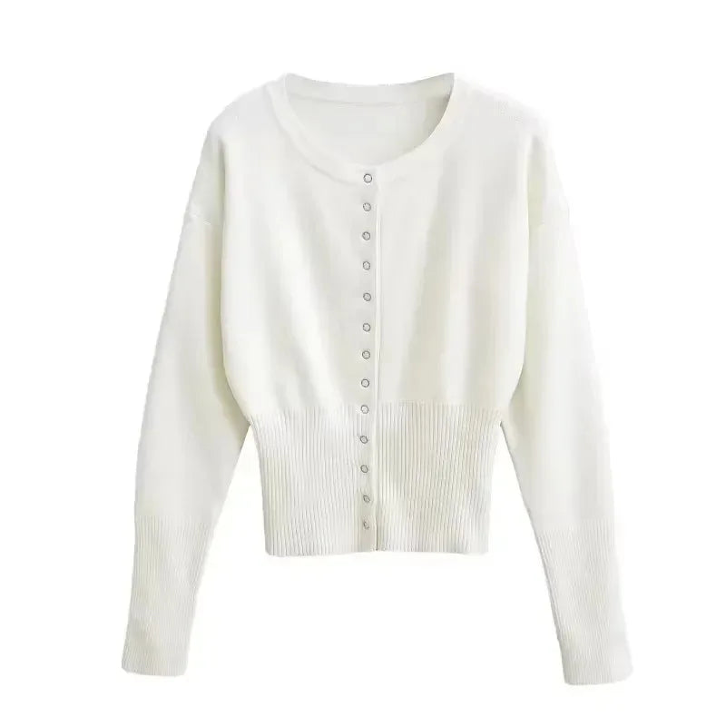 Tuularose Women'S'S Spring Cardigan Round Neck Button Casual Solid Knit Sweater Fashion Street High Waist Short Top Sweater Female