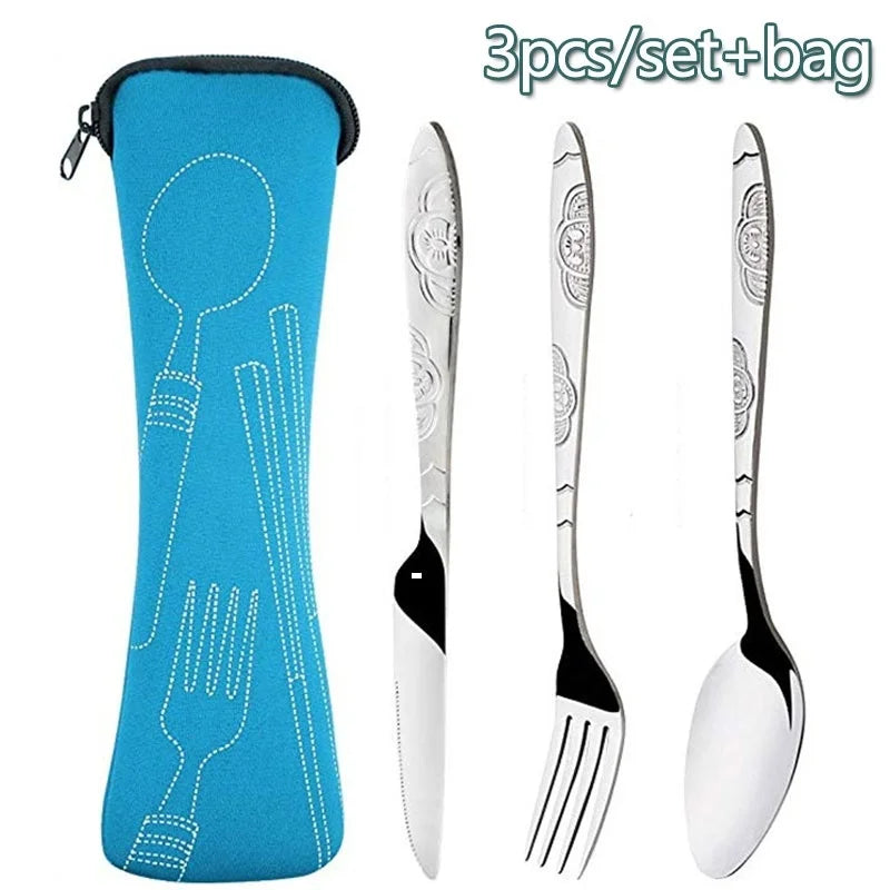 Cuchara de camping de viaje, juego de cubiertos de viaje con cremallera, estuche de almacenamiento portátil para herramientas de cena, hogar, picnic, vajilla lavable